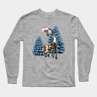 Merry Christmas, steampunk Santa Claus with steampunk giraffe Long Sleeve T-Shirt